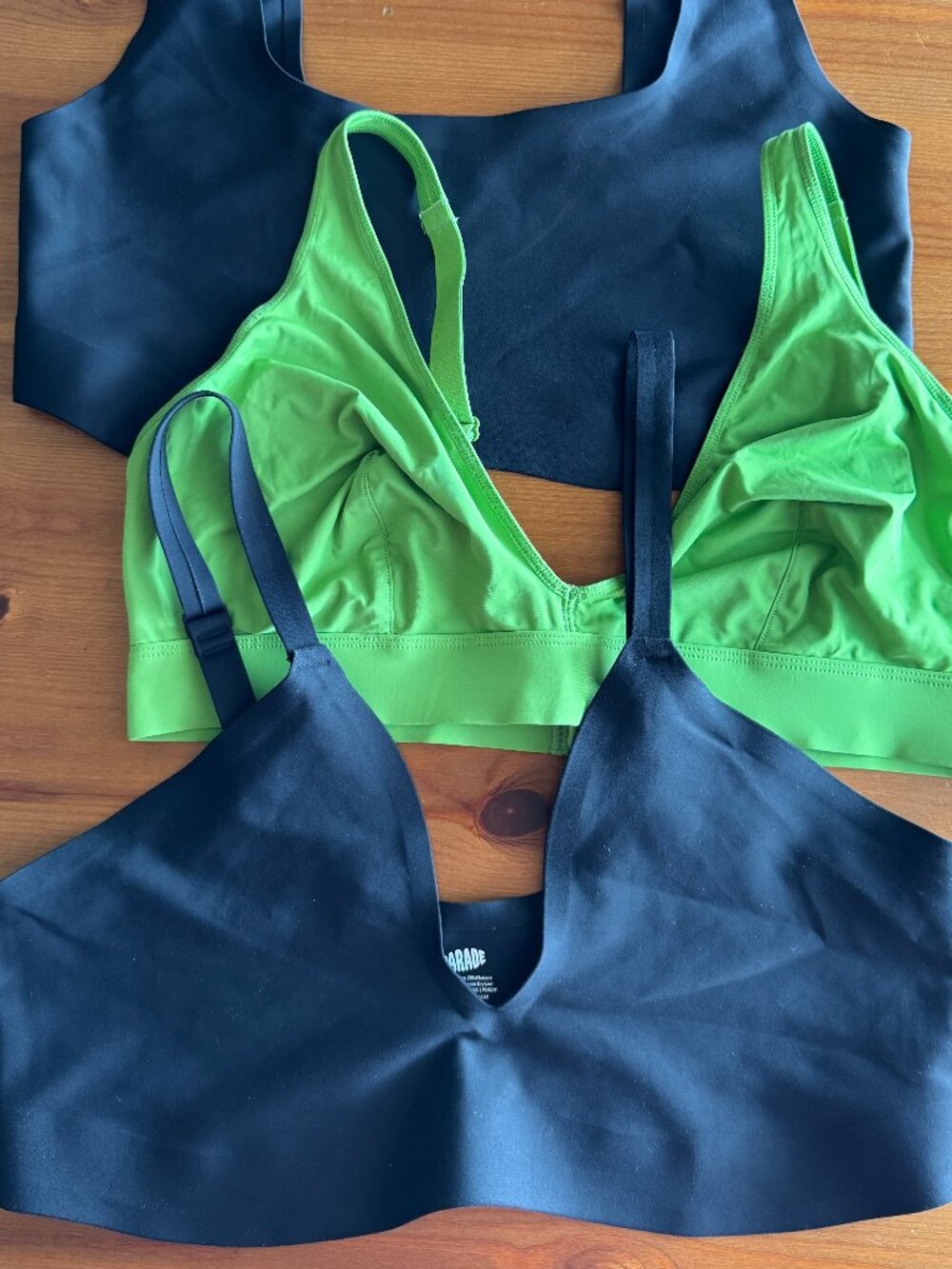 Parade Bralettes - Two Black - One Green - All Size X-Large